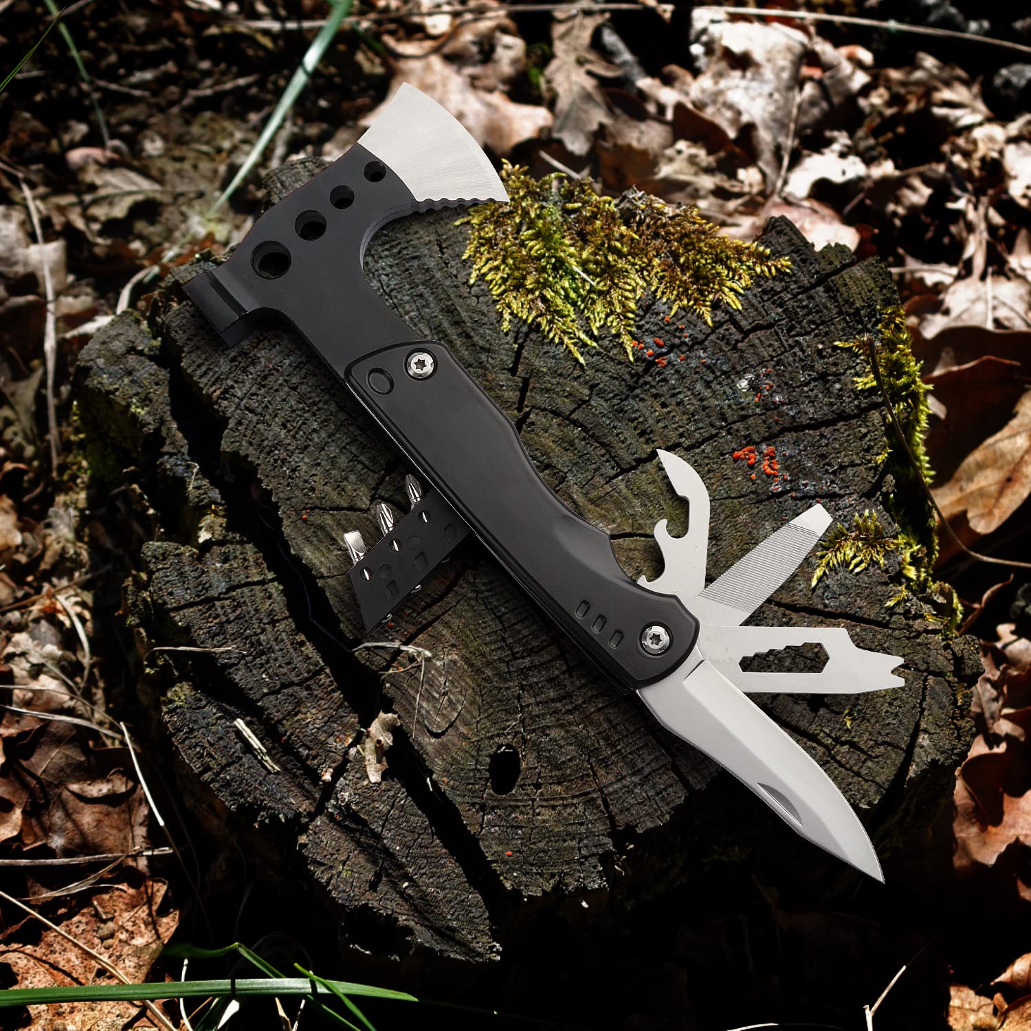 Sunkoon Multitool Camping Accessories Long Handle Stocking Stuffers Grandpa Husband Boyfriend Men Him Women Hammer Axe Survival Gear Durable Sheath