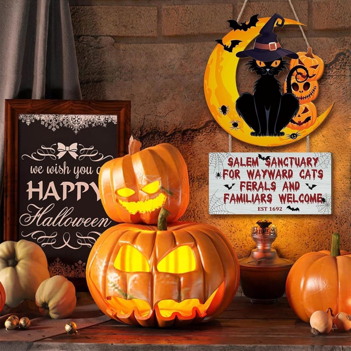 Trick Or Treaters Welcome Sign, Boo Sign Hanging Wall Plaque Signs, Sign for Front Door Keep Out Halloween Sign Halloween Signs for Door Lawn Garden Front Porch