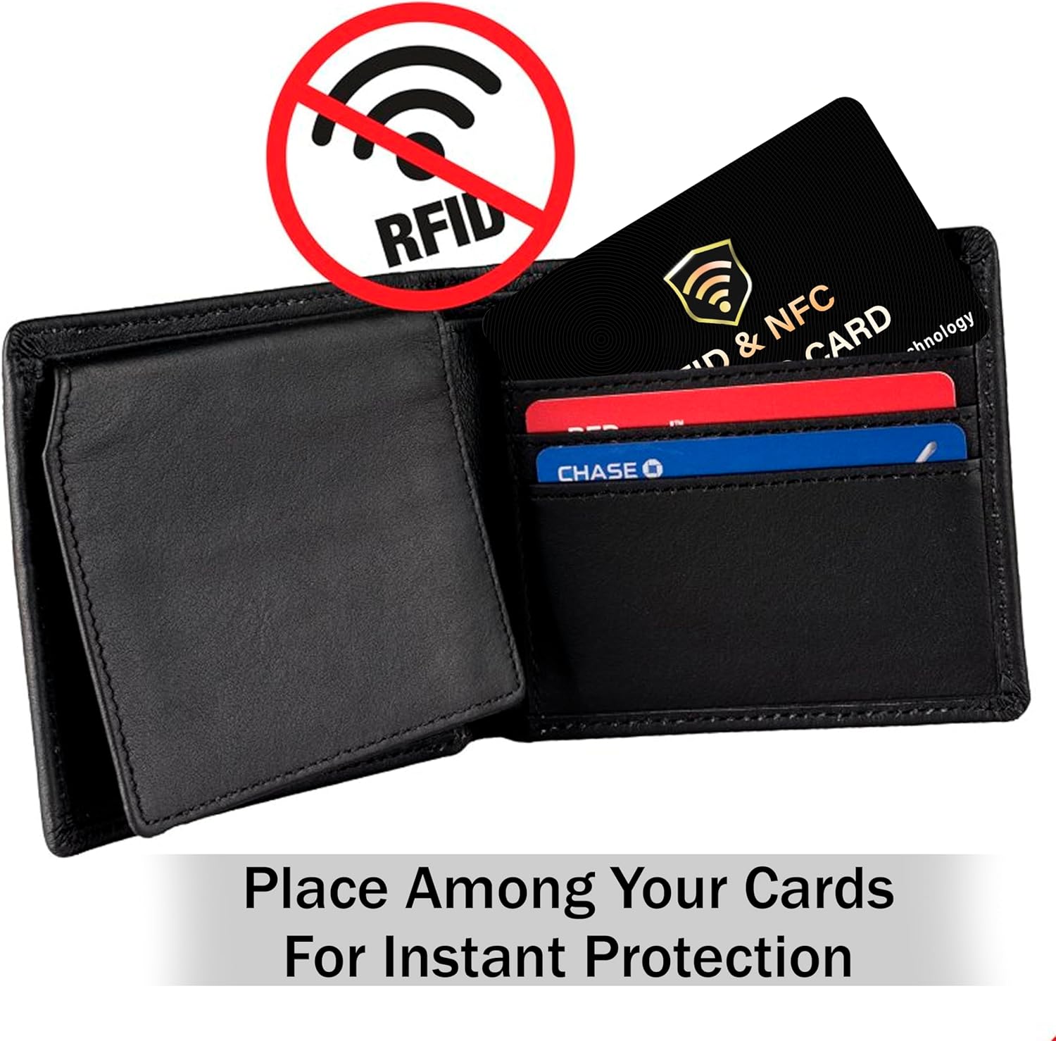 RFID Blocking Card, One Card Protects Entire Wallet Purse, NFC Contactless Bank Debit Credit Card Protector ID ATM Guard Card Blocker–(Black)