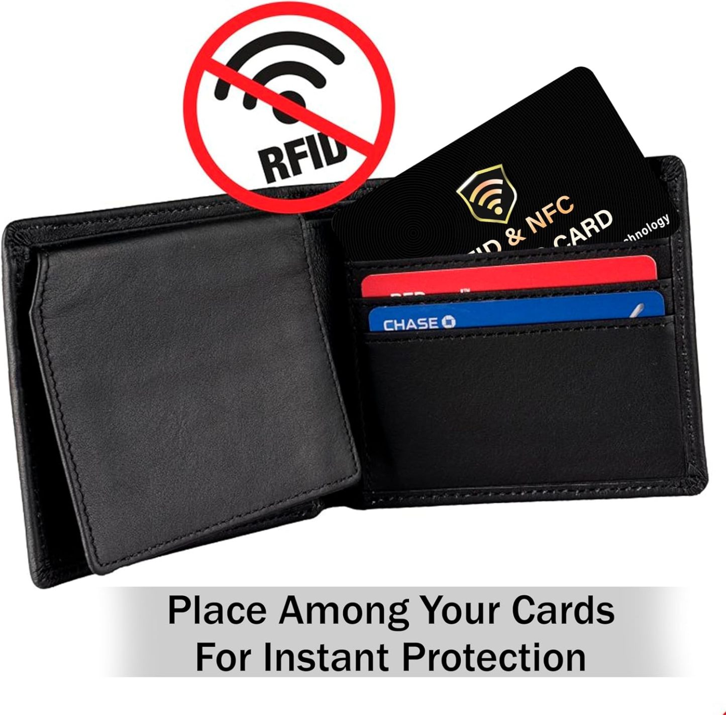 RFID Blocking Card, One Card Protects Entire Wallet Purse, NFC Contactless Bank Debit Credit Card Protector ID ATM Guard Card Blocker–(Black)
