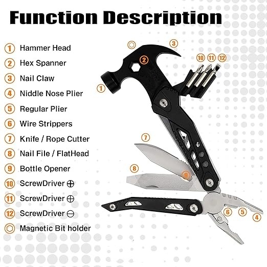 Portable MultiTool With Hammer, Screwdrivers, Nail Puller