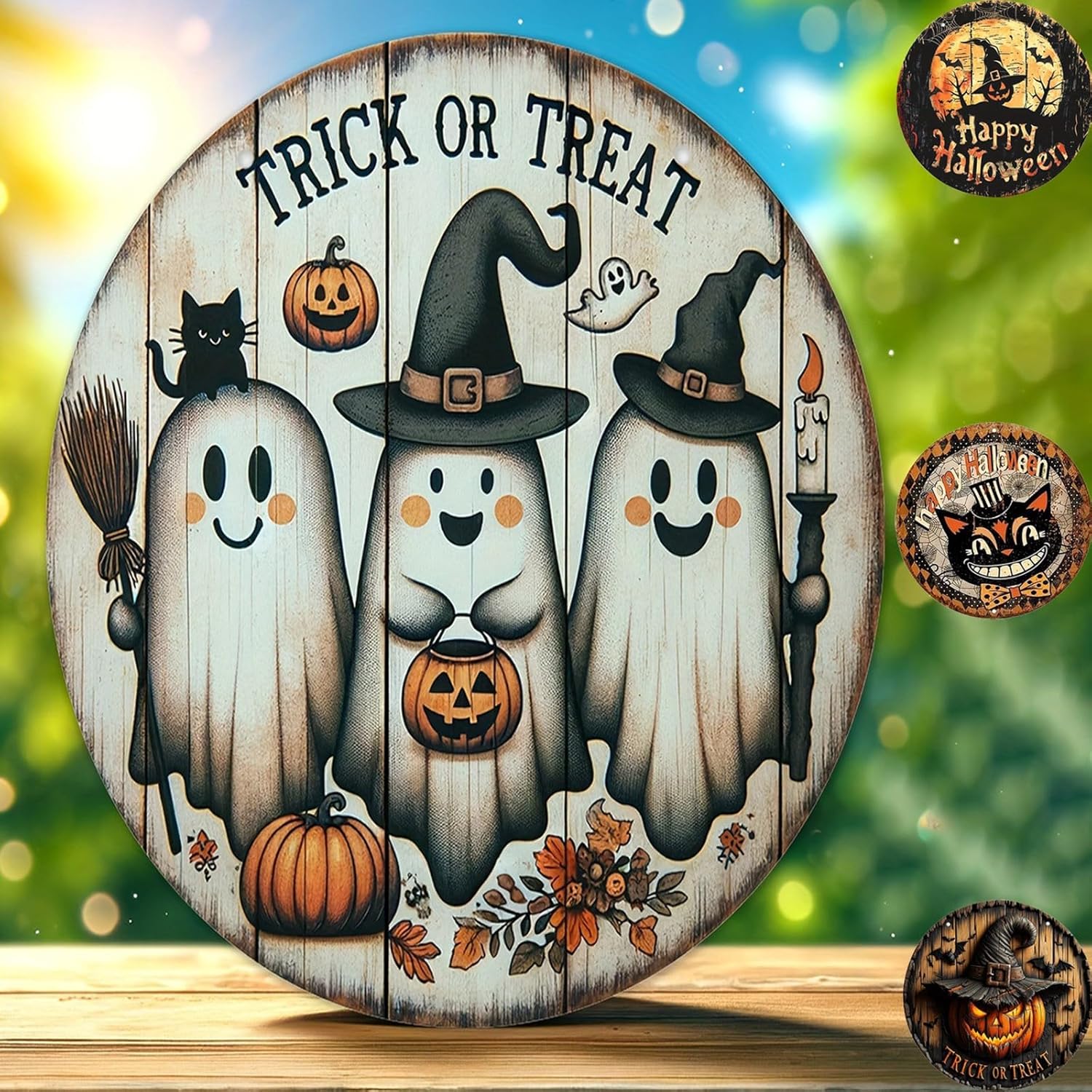 Trick Or Treaters Welcome Sign, Boo Sign Hanging Wall Plaque Signs, Sign for Front Door Keep Out Halloween Sign Halloween Signs for Door Lawn Garden Front Porch