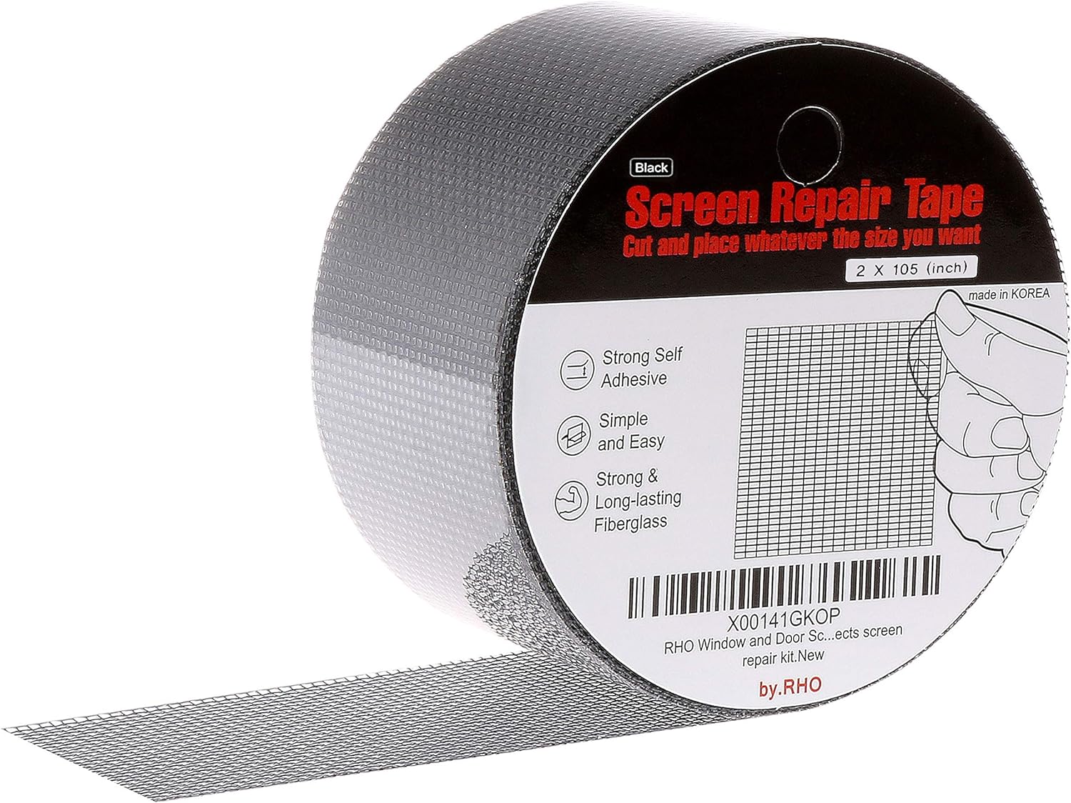 by.RHO Window Screen Repair Kit Tape (Black, 2" x 15FT) for Window Screen and Screen Door Tears Holes 3-Layer Strong Adhesive & Waterproof Tape Fiberglass Covering mesh