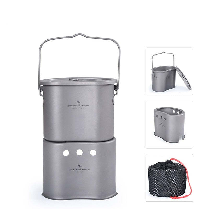 Outdoor Titanium Wood Burning Stove with Camping Pot - Ultra light!