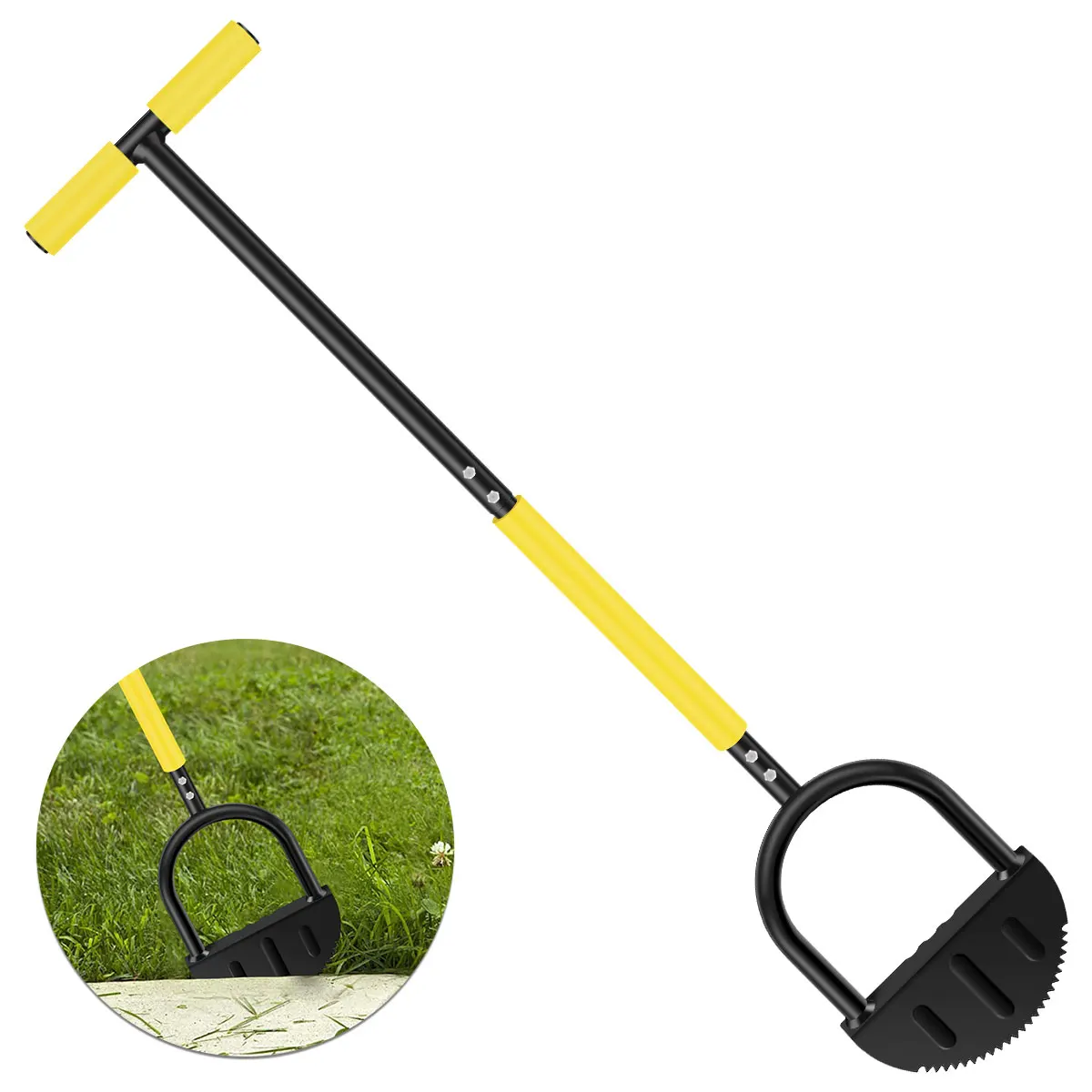 Garden Edger Half Moon Saw-Tooth Hand Edger Manual Lawn Step Edger with Long Handle Landscaping Tool Garden Edger for Driveway