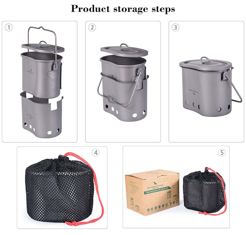 Outdoor Titanium Wood Burning Stove with Camping Pot - Ultra light!