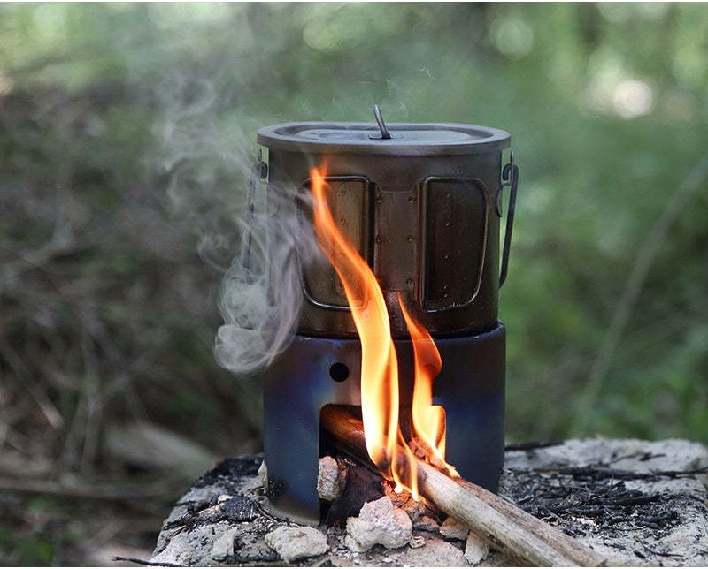 Outdoor Titanium Wood Burning Stove with Camping Pot - Ultra light!