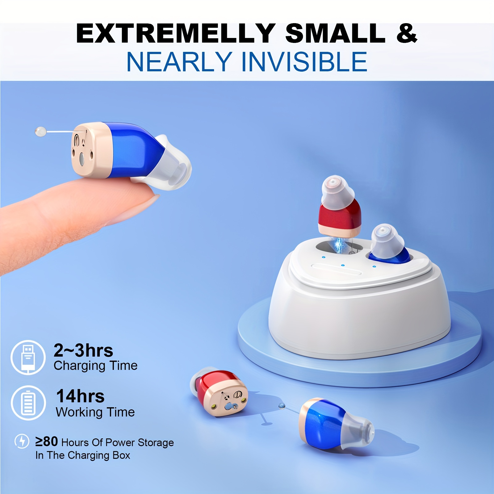 Mini Hearing Aids For Seniors Rechargeable With Noise Cancelling,Hearing Aids For Adults, Digital Hearing Amplifier For Hearing Loss, Invisible Hearing Aid, Hearing Devices Assist