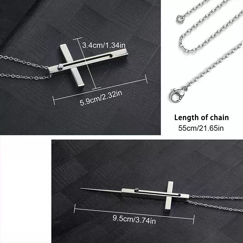 ✨Cross self-defense necklace ✝️stainless steel retractable toothpick reusable💥