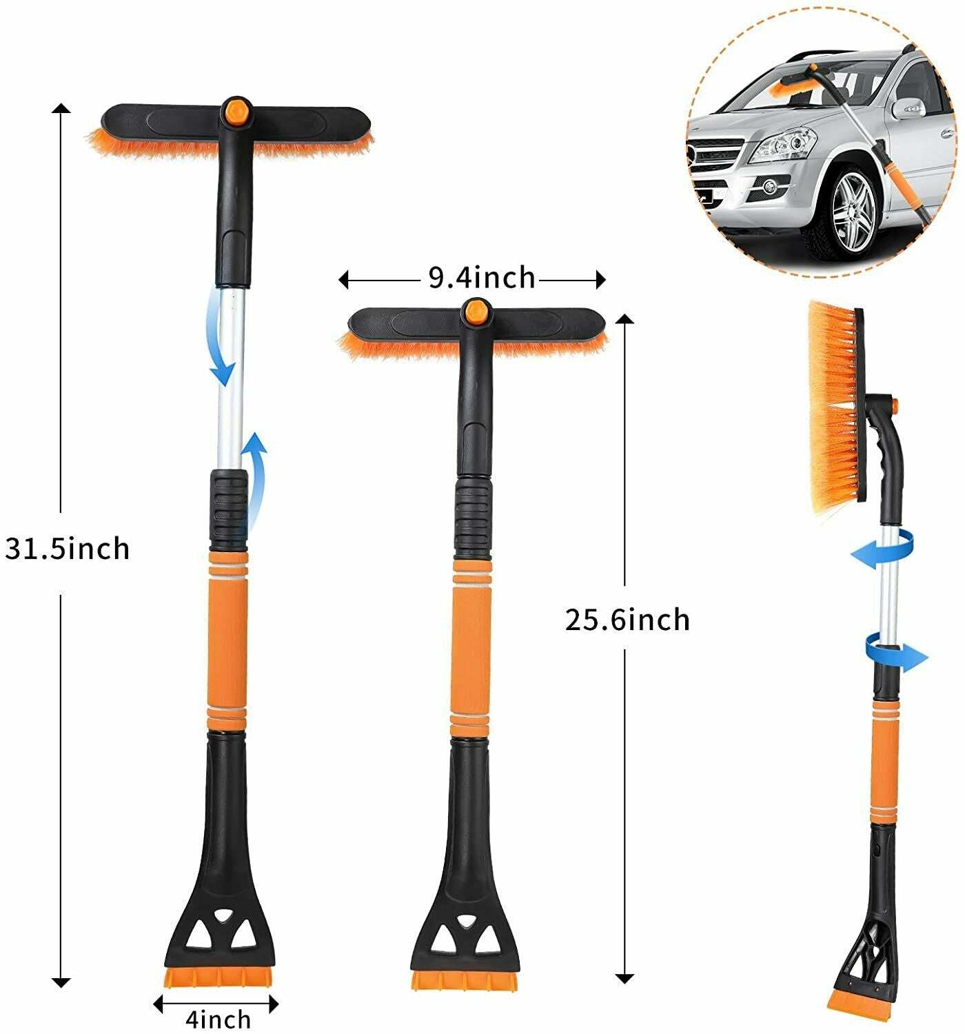 Extendable Ice Scraper and Snow Brush for Car Windshield