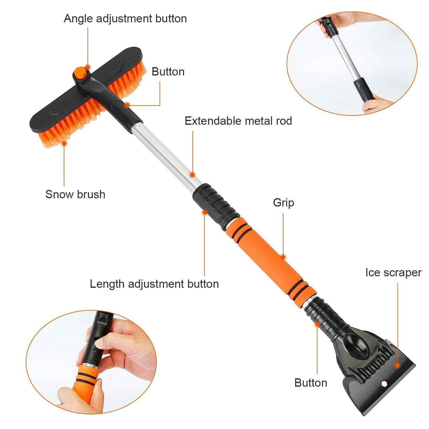 Extendable Ice Scraper and Snow Brush for Car Windshield