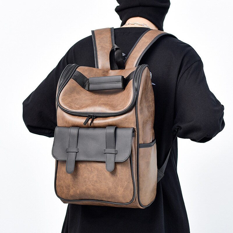 Retro Leather Backpack Men Fashion Men's Backpacks Waterproof Travel Backpack High Capacity 15.5 Inch Laptop Bags Schoolbag