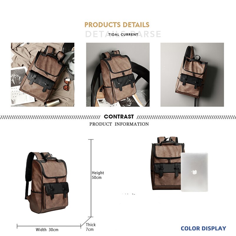 Retro Leather Backpack Men Fashion Men's Backpacks Waterproof Travel Backpack High Capacity 15.5 Inch Laptop Bags Schoolbag