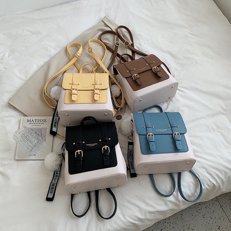 Retro Women Backpack High Quality Leather Small Book School Bags for Teenage Girls Sac A Dos Travel Rucksack Back Pack Designer