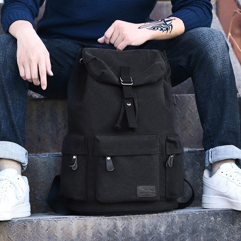 Vintage Canvas Backpack for Men Multifunction School Bag Unisex Retro Laptop Backpack USB Charging Large CapacityTravel Rucksack