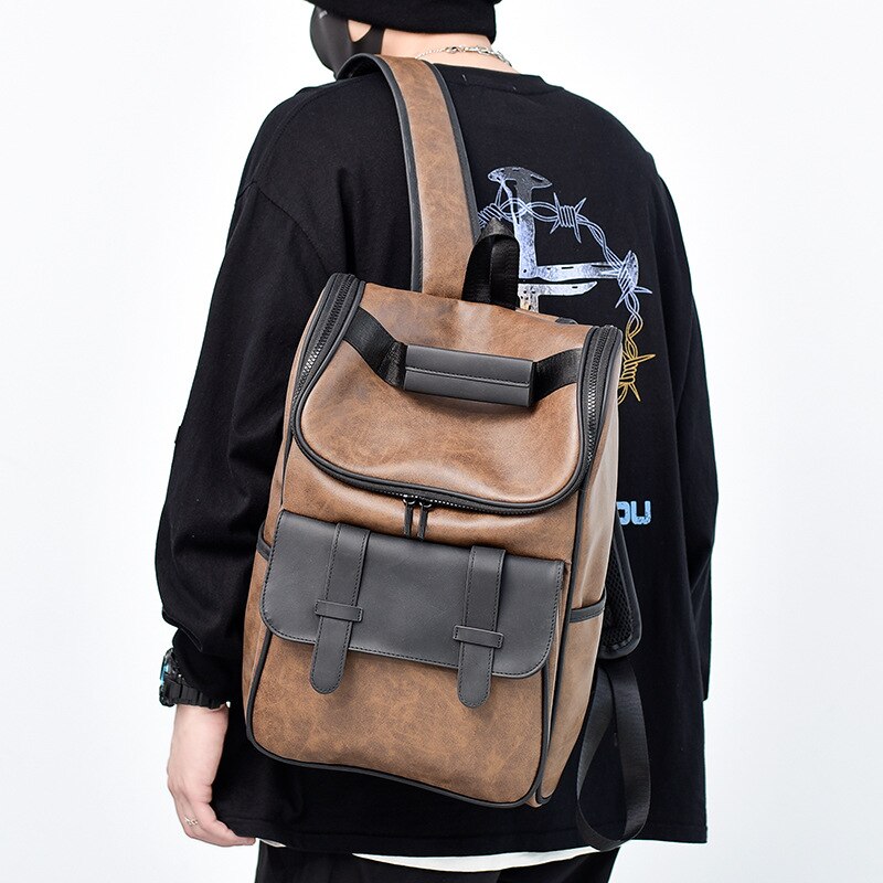 Retro Leather Backpack Men Fashion Men's Backpacks Waterproof Travel Backpack High Capacity 15.5 Inch Laptop Bags Schoolbag