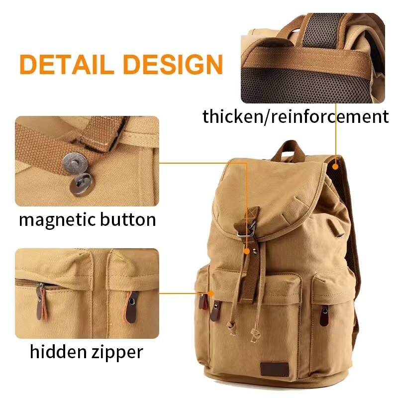 Vintage Canvas Backpack for Men Multifunction School Bag Unisex Retro Laptop Backpack USB Charging Large CapacityTravel Rucksack