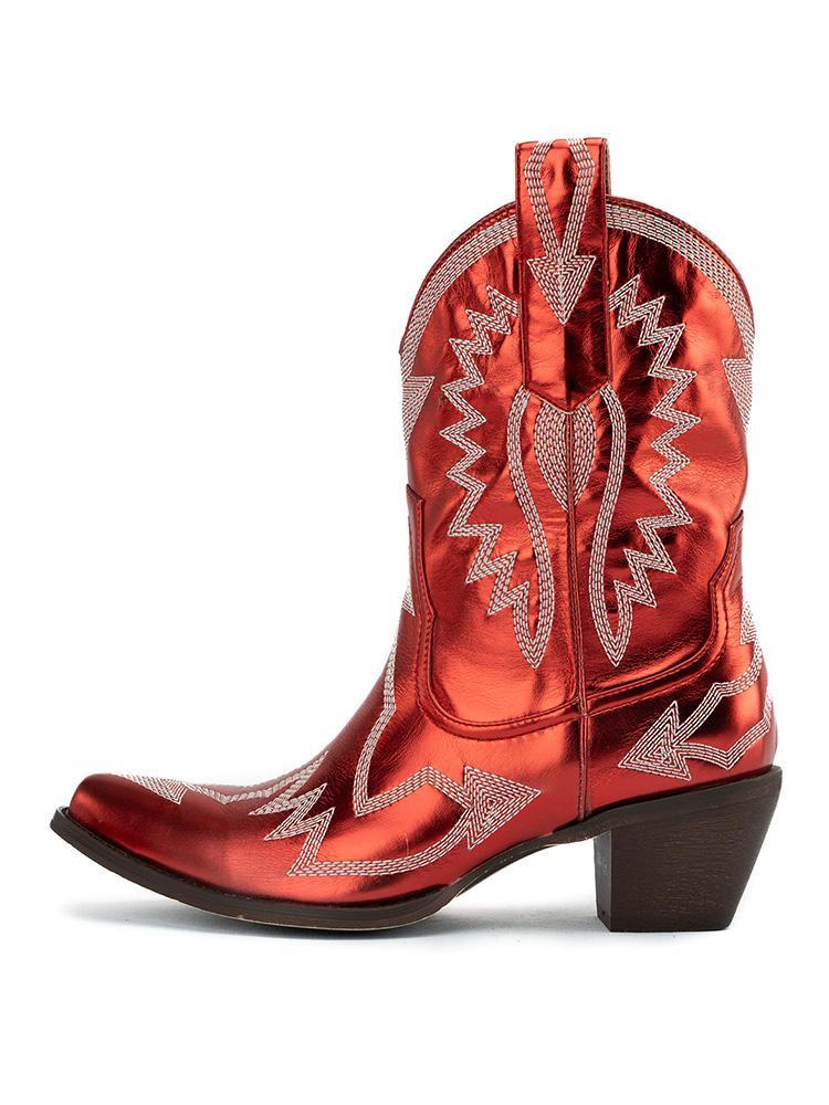 Cowboy Ankle Boots Embroidered Snip Toe Slanted Heel Cowgirl Boots