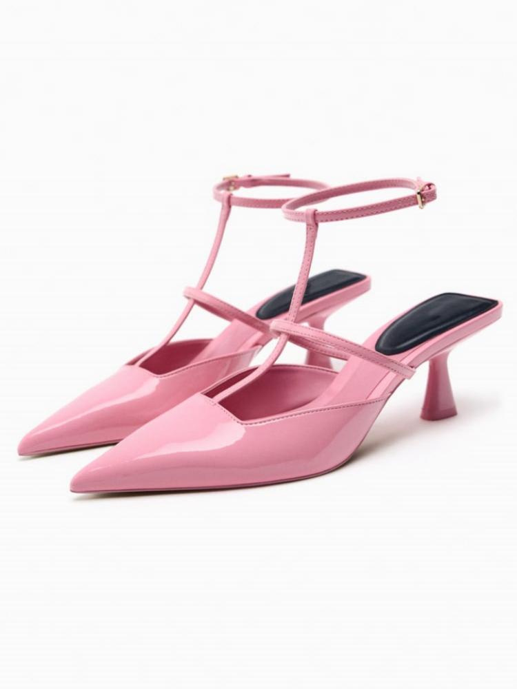 Pink Chic Pointed-toe  Slingback  Ankle Pumps