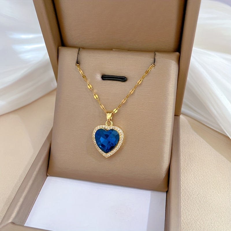 💥Desconto por tempo limitado💎Pingente feminino em forma de coração moissanite azul. colar de clavícula