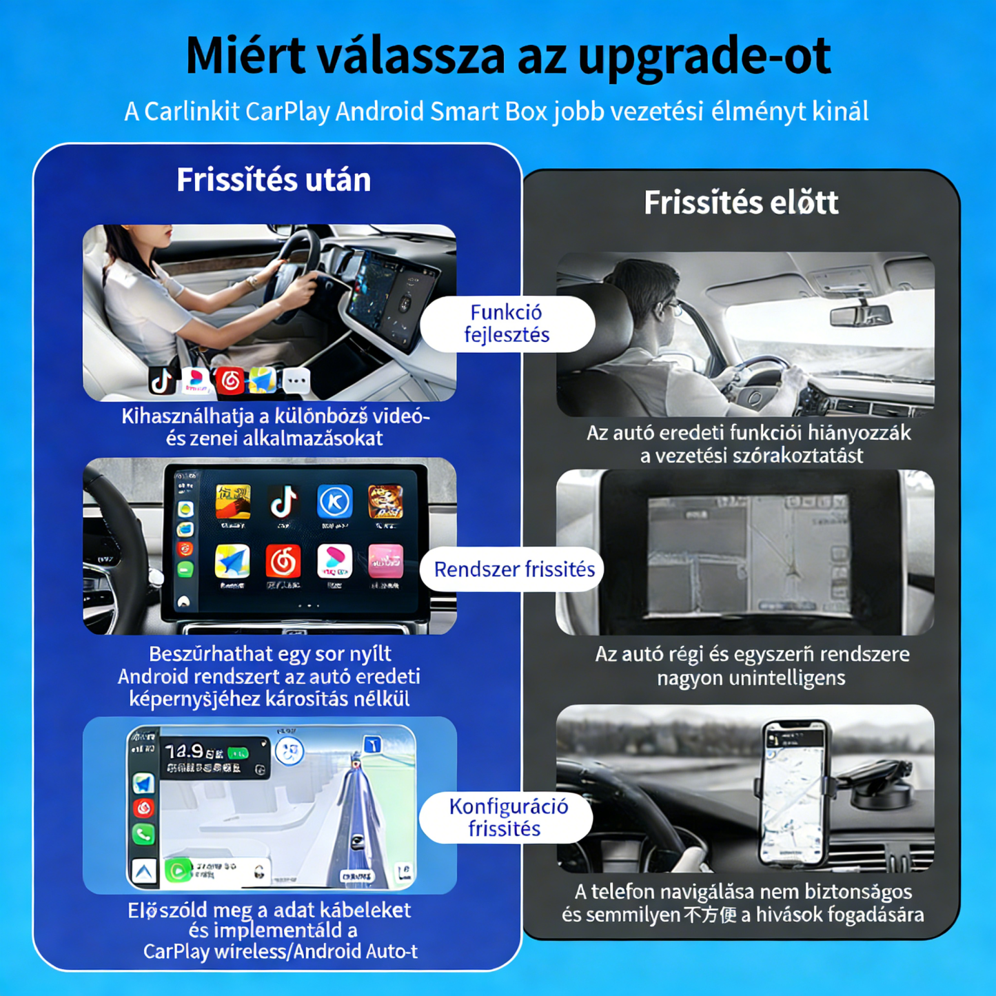 Carlinkit CARPLAY AI BOX 2026, 8G/128G, Vezeték nélküli kapcsolat, Kompatibil az Apple CarPlay és Android Auto rendszerrel, Támogatja a SIM és TF kártyát