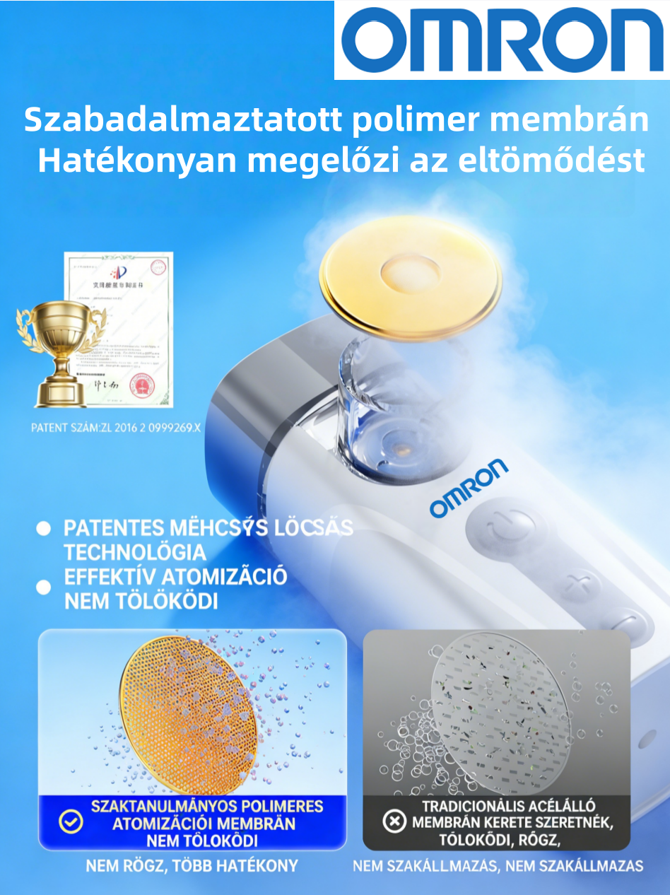 [Copy]OMRON porlasztó – Biztonságos, hatékony inhaláció az egész család számára, csendes működéssel, finom részecskékkel, többféle gyógyszerrel kompatibilis és hordozható kialakítással