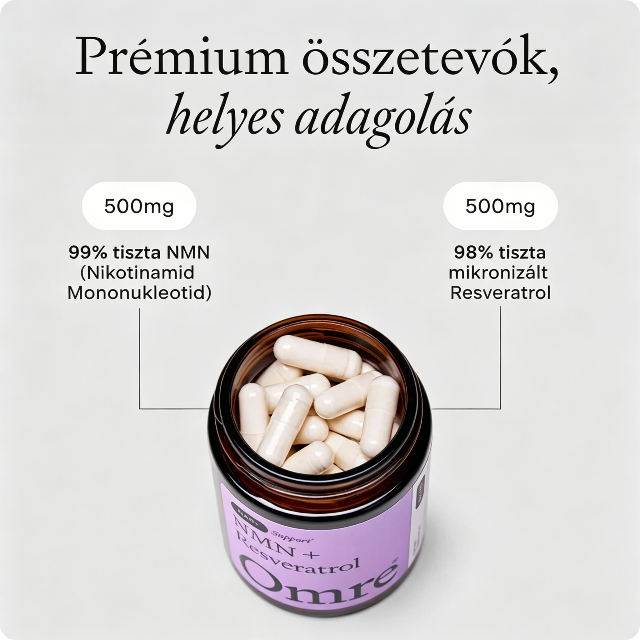 NMN + Resveratrol MD által kifejlesztett sejtszintű NAD+ fokozó ultratiszta NMN-nel és resveratrolral, kutatásokkal alátámasztott dózisokban.
