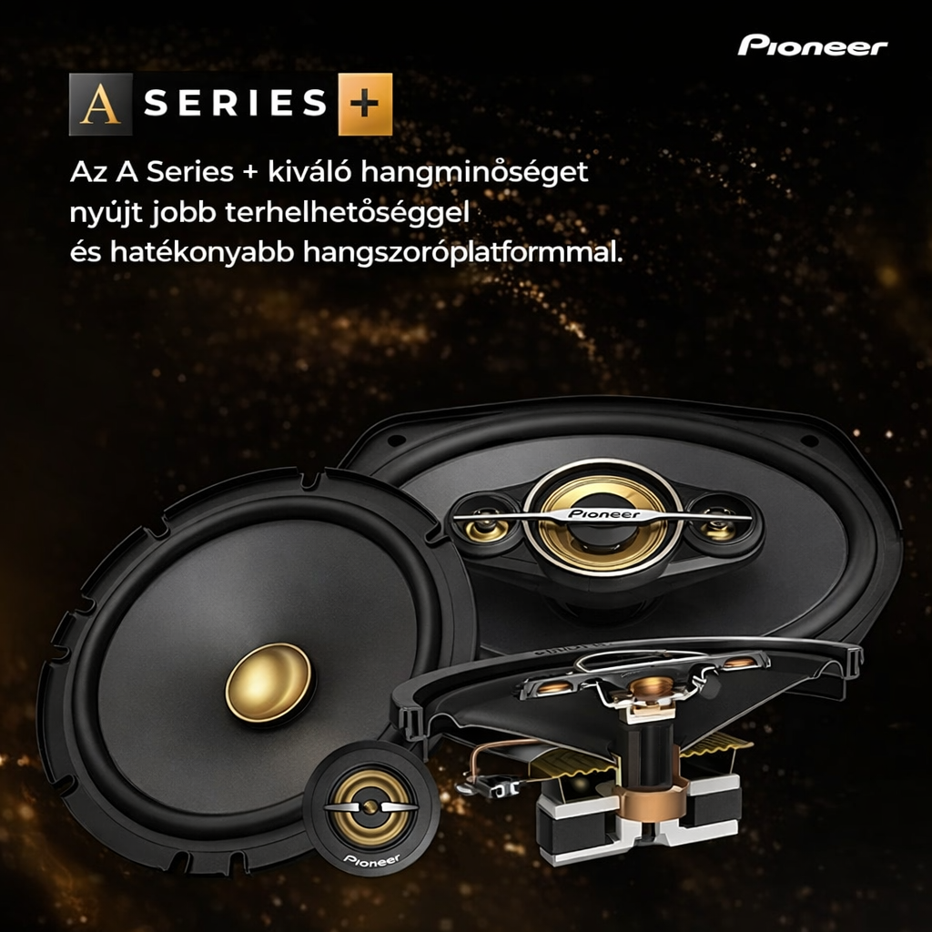 PIONEER A-sorozatú 6,5”-os 2-utas hangszórók (párban), kiegyensúlyozott hangzás + sima magas hangok, fokozott basszus, ideális gyári frissítés, mellékelt telepítési adapterek