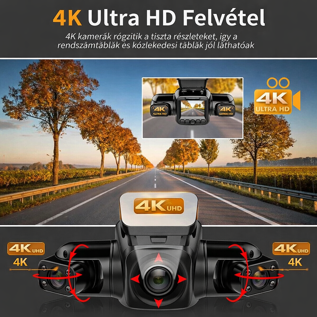 Garmin™ 4 csatornás autós kamera elöl, balra, jobbra és hátul, elöl és hátul belül, 360°-os panorámafelvétel HD autós kamerákkal, éjjellátóval，24 órás parkolófelügyelet