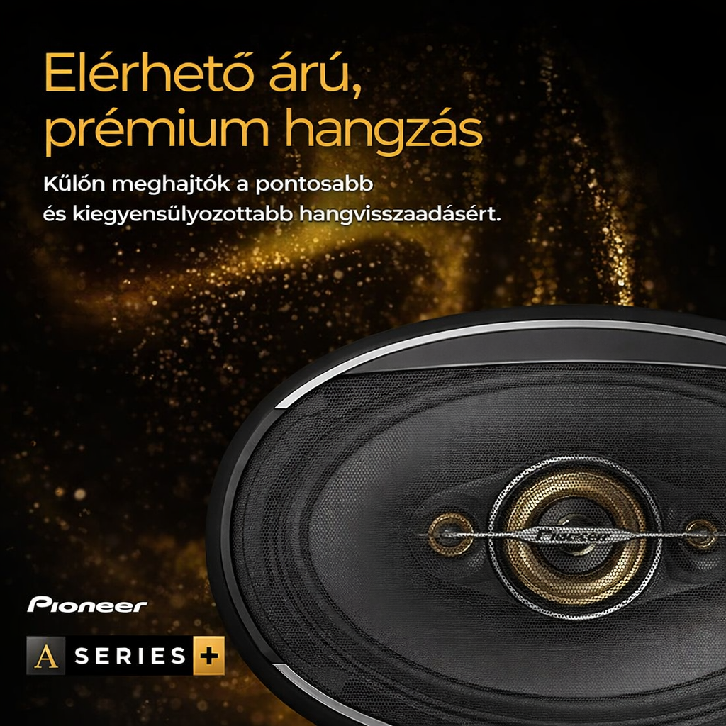 PIONEER A-sorozatú 6,5”-os 2-utas hangszórók (párban), kiegyensúlyozott hangzás + sima magas hangok, fokozott basszus, ideális gyári frissítés, mellékelt telepítési adapterek