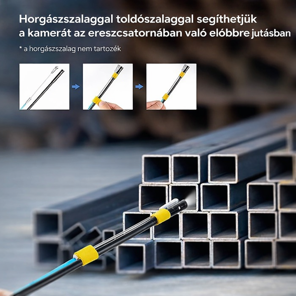 Háromlencsés endoszkóp kamera lámpával, 50 láb hosszú, félmerev kábellel, BOSCH 5" IPS képernyős csatornavizsgáló kamera, 1080P ipari boreszkóp, osztott képernyő, vízálló lefolyócső-szerszám, hordtáska
