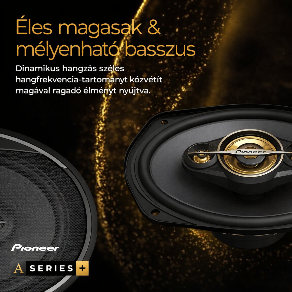 PIONEER A-sorozatú 6,5”-os 2-utas hangszórók (párban), kiegyensúlyozott hangzás + sima magas hangok, fokozott basszus, ideális gyári frissítés, mellékelt telepítési adapterek
