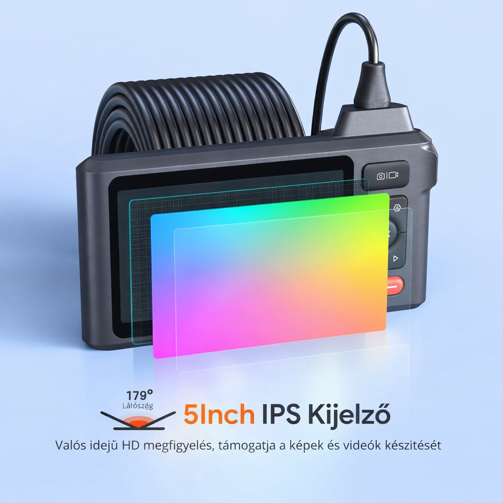 Háromlencsés endoszkóp kamera lámpával, 50 láb hosszú, félmerev kábellel, BOSCH 5" IPS képernyős csatornavizsgáló kamera, 1080P ipari boreszkóp, osztott képernyő, vízálló lefolyócső-szerszám, hordtáska
