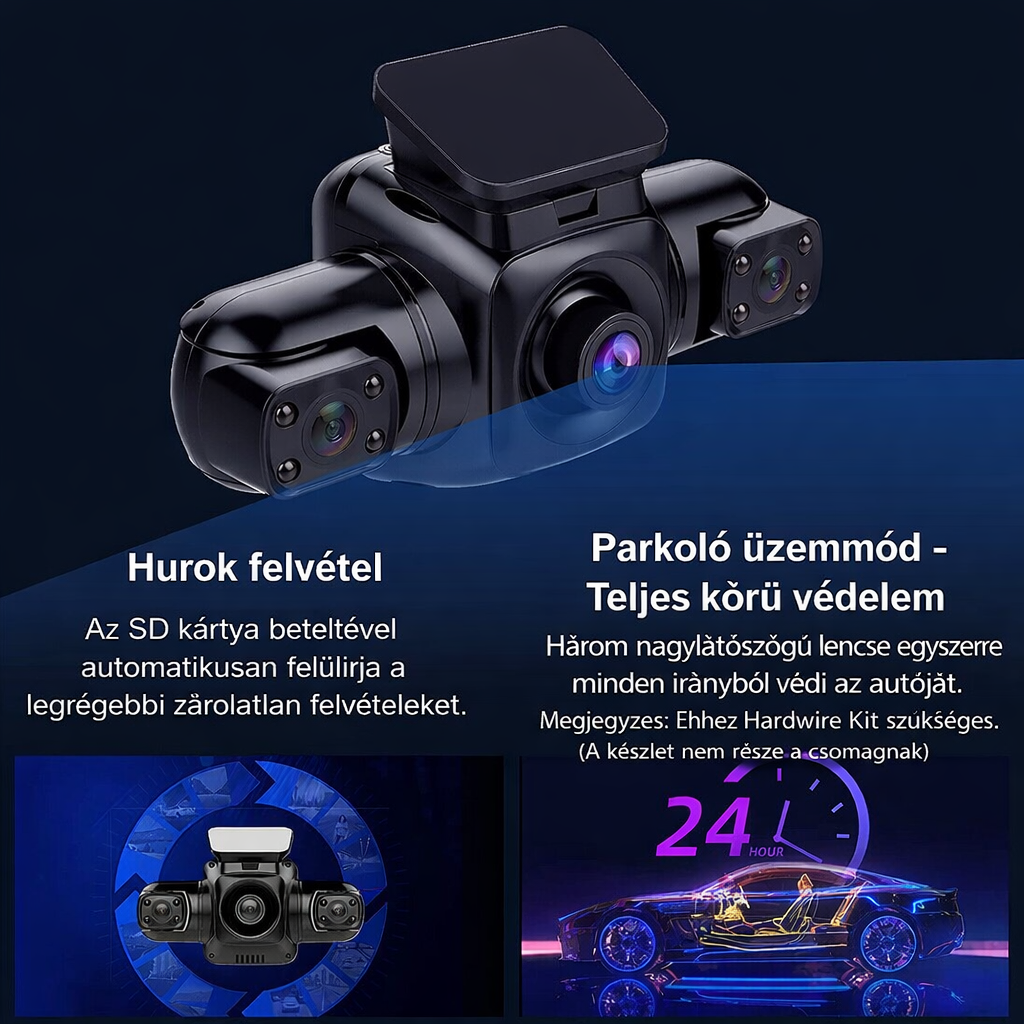 Garmin™ 4 csatornás autós kamera elöl, balra, jobbra és hátul, elöl és hátul belül, 360°-os panorámafelvétel HD autós kamerákkal, éjjellátóval，24 órás parkolófelügyelet