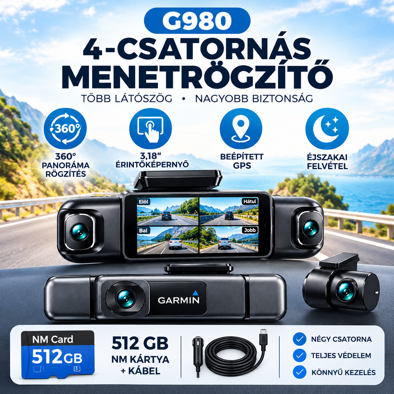 🎥Intelligens 360°-os autós kamera – 4K Ultra HD, éjszakai mód és GPS egyben!🚗