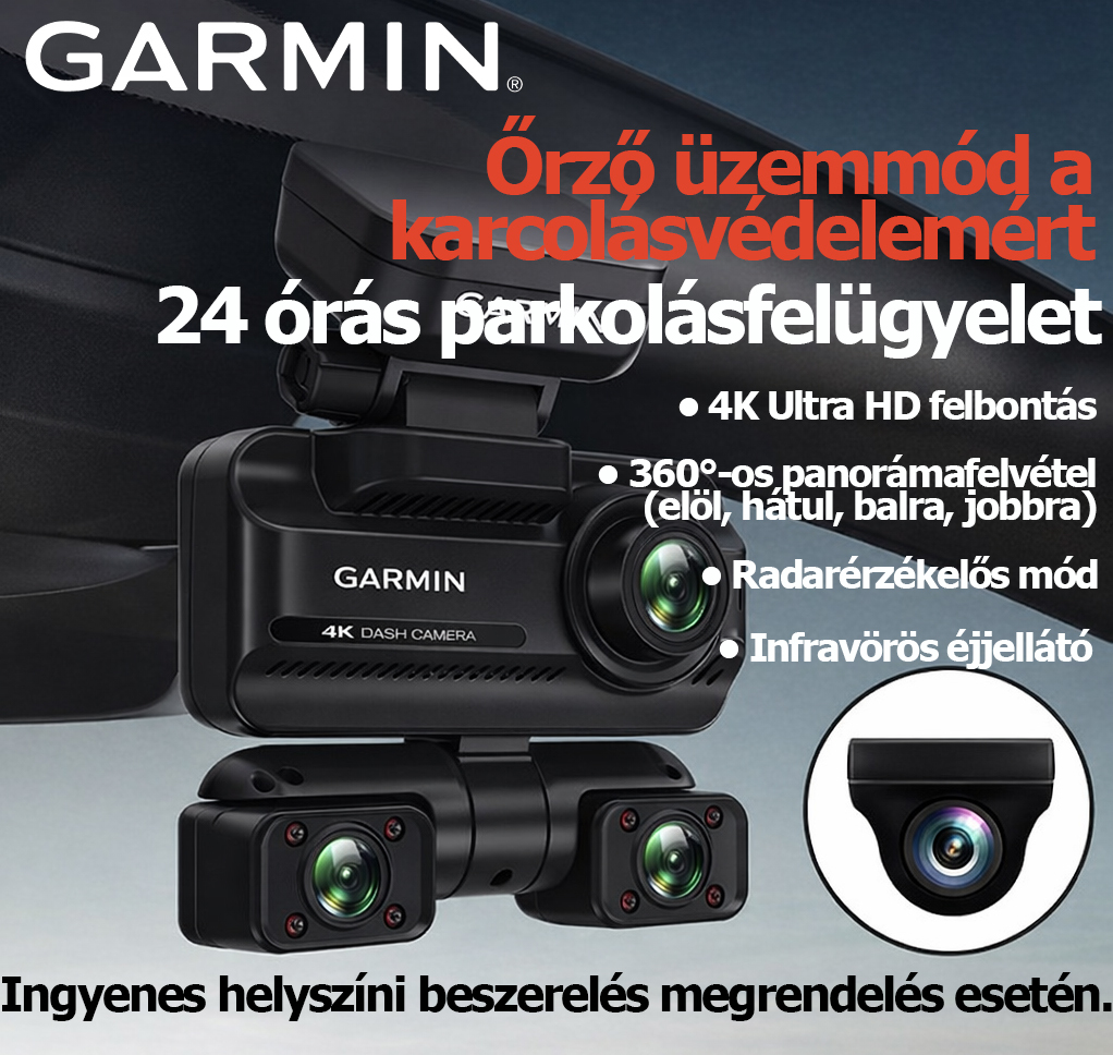 360°-os panoráma autós kamera 4 lencsével, új modell, vezeték nélküli parkolásfigyelés, 24 órás őr üzemmód, nagy felbontású 4K infravörös éjjellátó