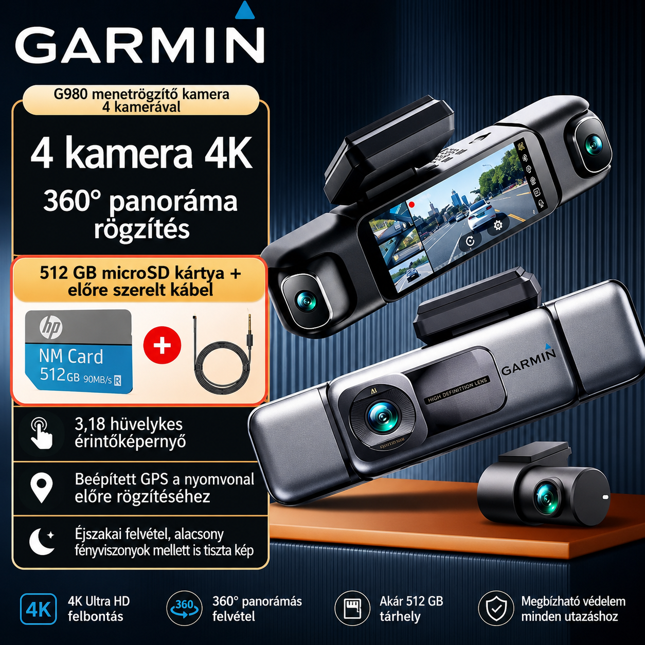 🎥Intelligens 360°-os autós kamera – 4K Ultra HD, éjszakai mód és GPS egyben!🚗