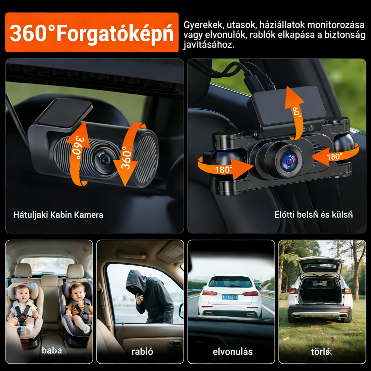 Garmin 4K 360° panoráma menetrögzítő kamera 4 csatornás rendszer elöl–hátul–utastér 128 GB beépített memória Hangvezérlés 5.8G WiFi + GPS Infravörös éjjellátás G-szenzor 24/7 parkolófelügyelet Folyamatos ciklikus rögzítés