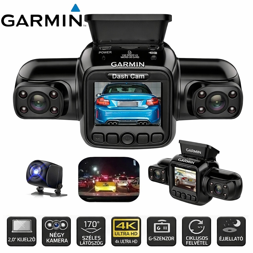 Garmin 4 csatornás autós kamera elöl, balra, jobbra és hátul, elöl és hátul belül, 360°-os panorámafelvétel HD autós kamerákkal, éjjellátóval