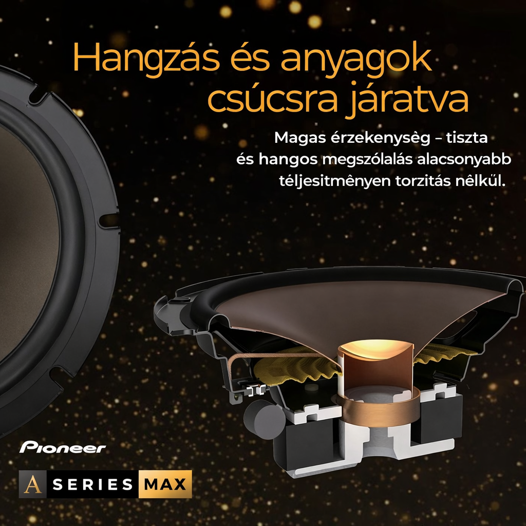 PIONEER A-sorozatú 6,5”-os 2-utas hangszórók (párban), kiegyensúlyozott hangzás + sima magas hangok, fokozott basszus, ideális gyári frissítés, mellékelt telepítési adapterek