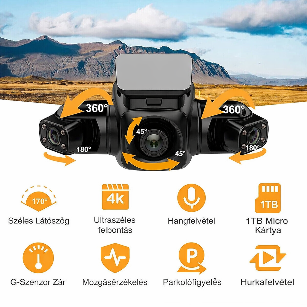 Garmin 4 csatornás autós kamera elöl, balra, jobbra és hátul, elöl és hátul belül, 360°-os panorámafelvétel HD autós kamerákkal, éjjellátóval
