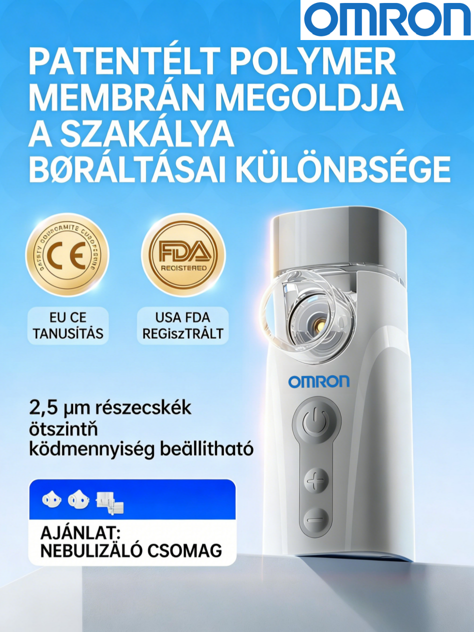 [Copy]OMRON porlasztó – Biztonságos, hatékony inhaláció az egész család számára, csendes működéssel, finom részecskékkel, többféle gyógyszerrel kompatibilis és hordozható kialakítással