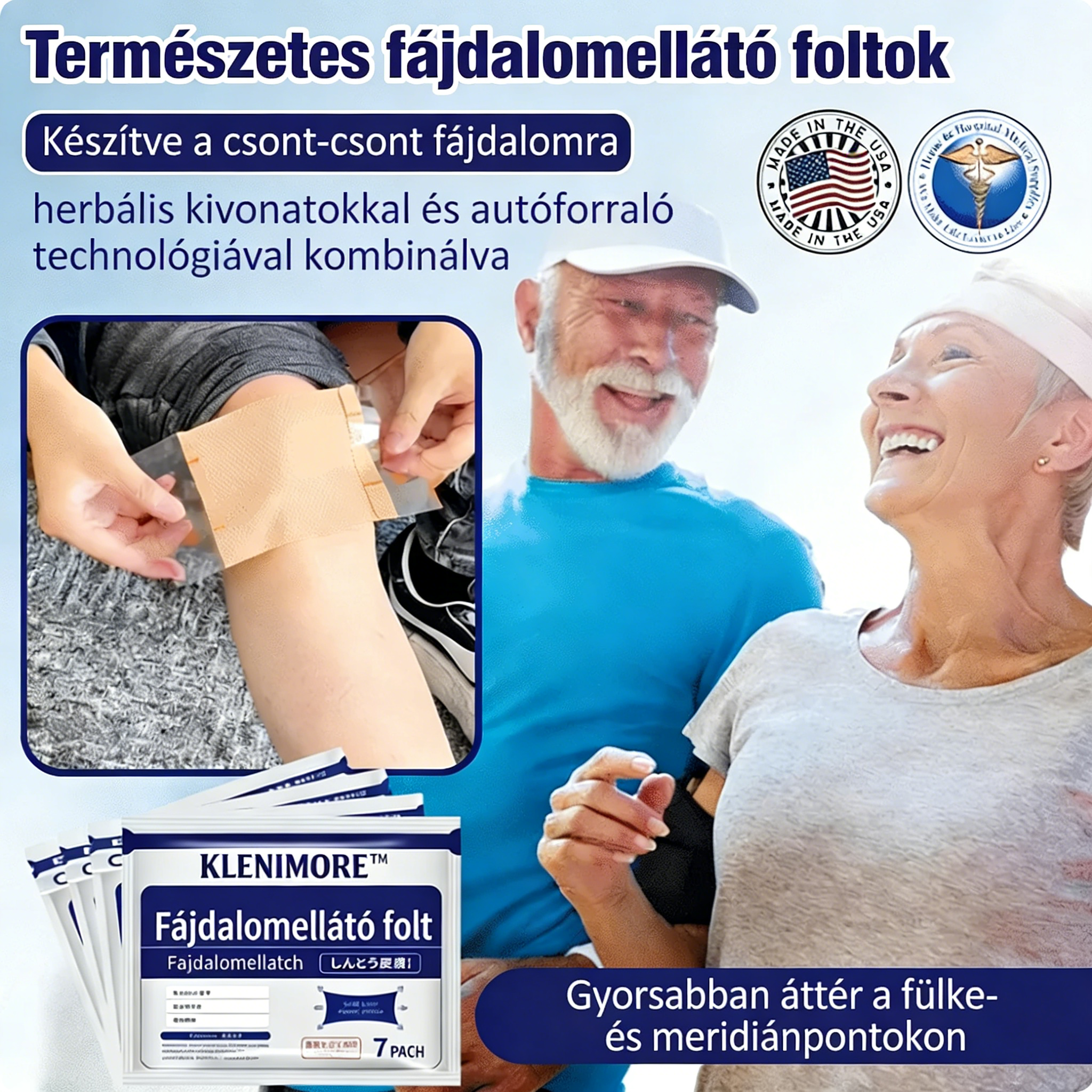 KLENIMORE gyógynövényes fájdalomcsillapító tapasz｜Enyhíti az ízületi és izomfájdalmat, segíti a könnyedebb mozgást
