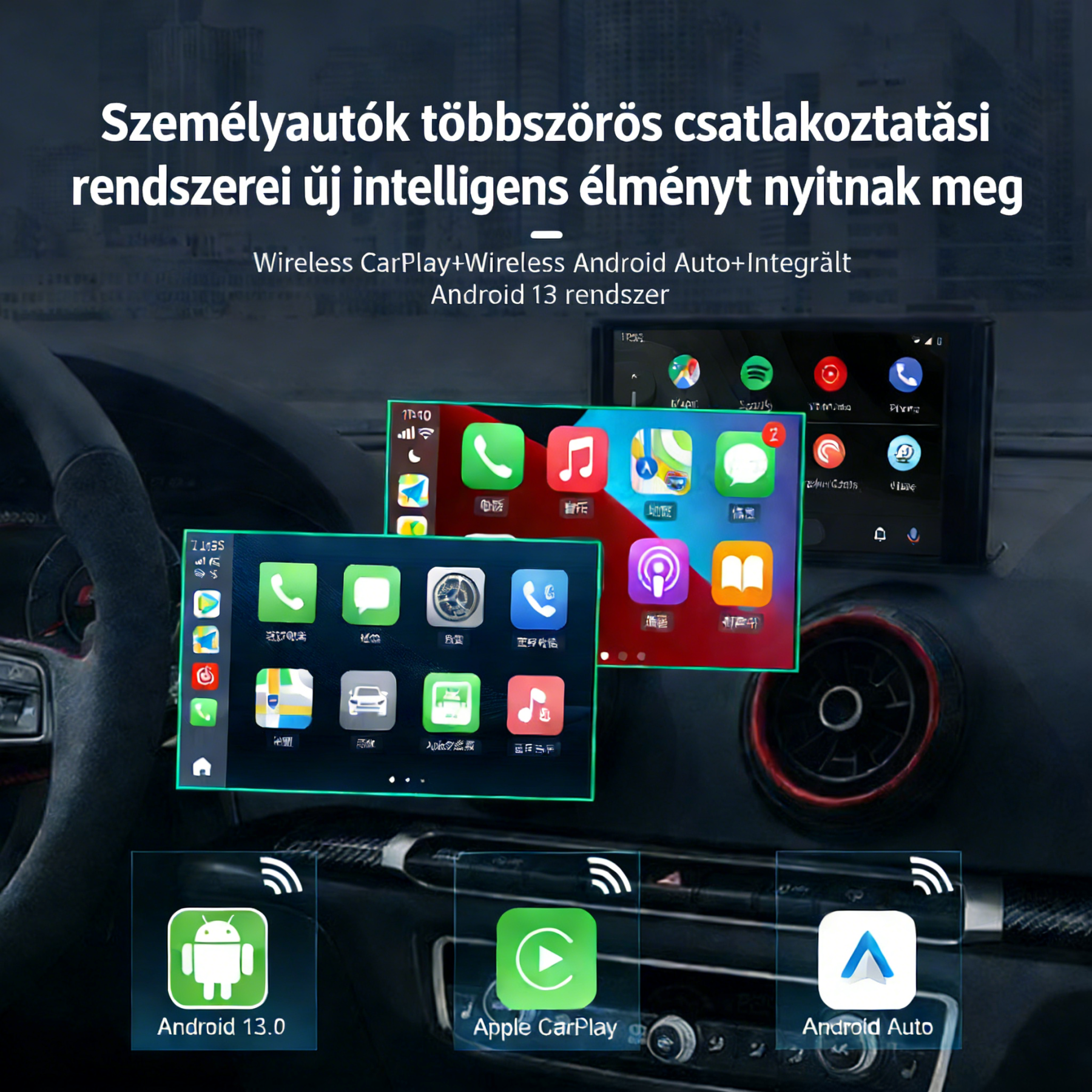 Carlinkit CARPLAY AI BOX 2026, 8G/128G, Vezeték nélküli kapcsolat, Kompatibil az Apple CarPlay és Android Auto rendszerrel, Támogatja a SIM és TF kártyát