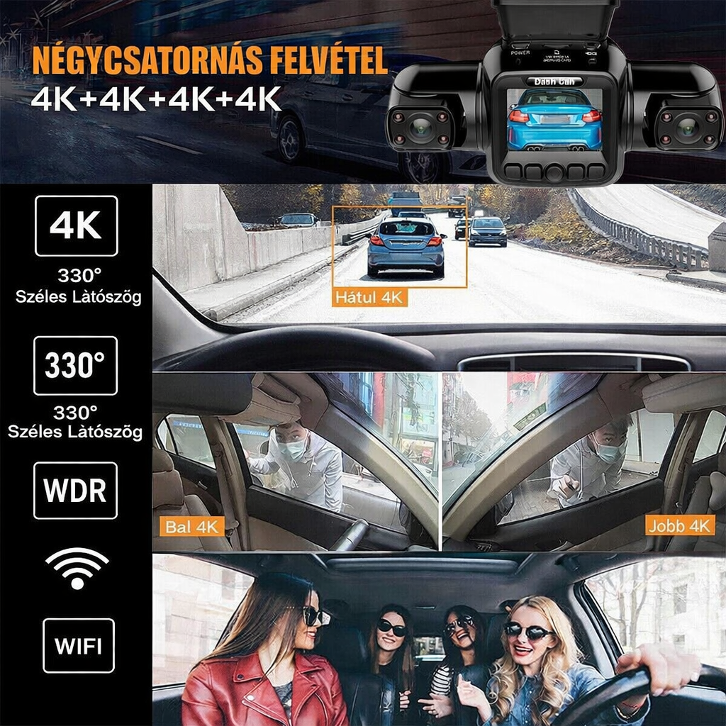 Garmin™ 4 csatornás autós kamera elöl, balra, jobbra és hátul, elöl és hátul belül, 360°-os panorámafelvétel HD autós kamerákkal, éjjellátóval，24 órás parkolófelügyelet