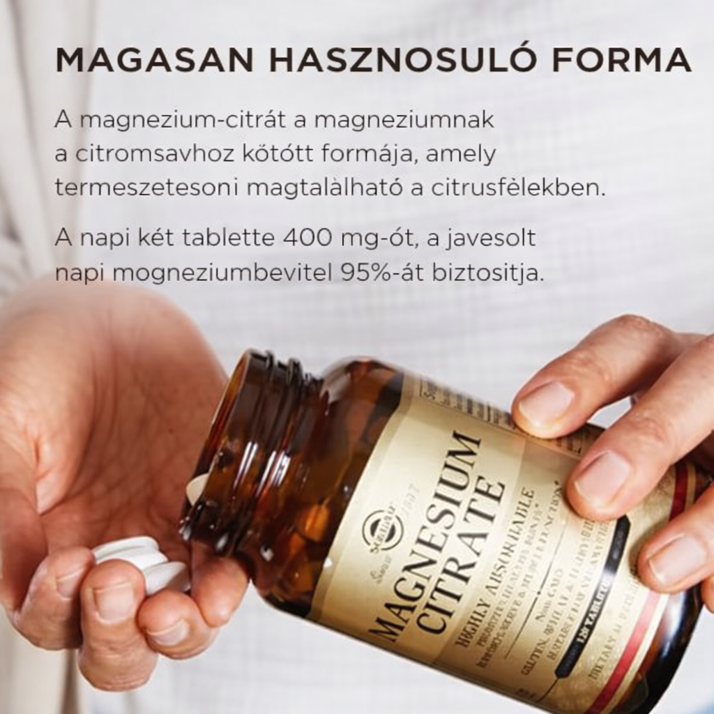Solgar Magnézium-citrát, 120 tabletta - Elősegíti az egészséges csontokat - Támogatja az ideg- és izomműködést - Nem GMO, Vegán, Gluténmentes, Tejmentes,
