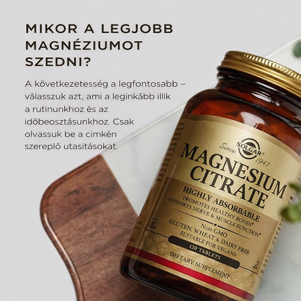 Solgar Magnézium-citrát, 120 tabletta - Elősegíti az egészséges csontokat - Támogatja az ideg- és izomműködést - Nem GMO, Vegán, Gluténmentes, Tejmentes,