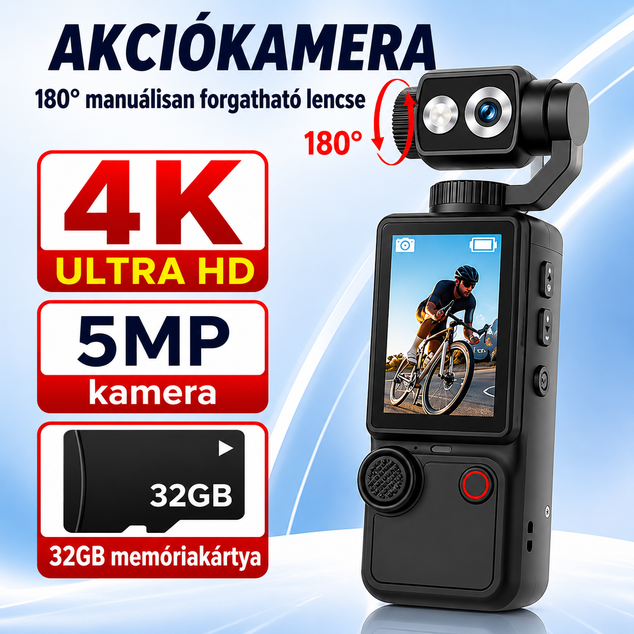 26 Új Ultralight 4 az 1-ben akciókamera | Támogatja az 1080P HD videofelvételt, 360°-ban forgatható objektívet, képstabilizálást, egykattintásos felvételt, hordozható kültéri kamera, alkalmas kerékpározáshoz, vlogoláshoz és drón szintű felvételkészítésh
