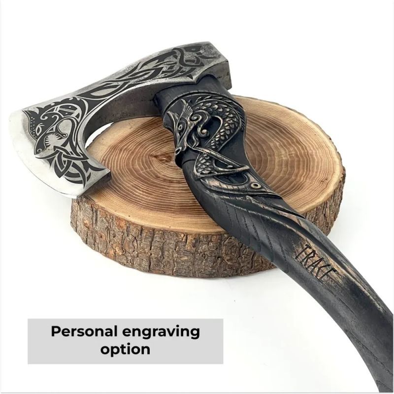 Kézzel kovácsolt gravírozott nyél Viking fejsze (Limited Edition)