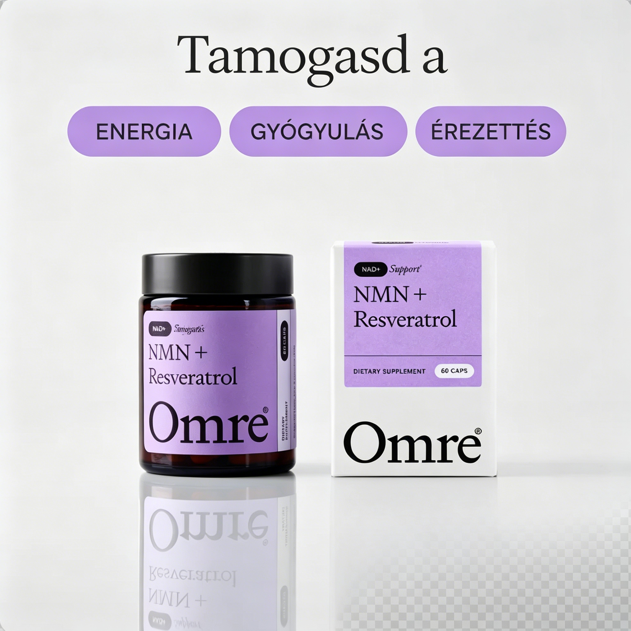 NMN + Resveratrol MD által kifejlesztett sejtszintű NAD+ fokozó ultratiszta NMN-nel és resveratrolral, kutatásokkal alátámasztott dózisokban.